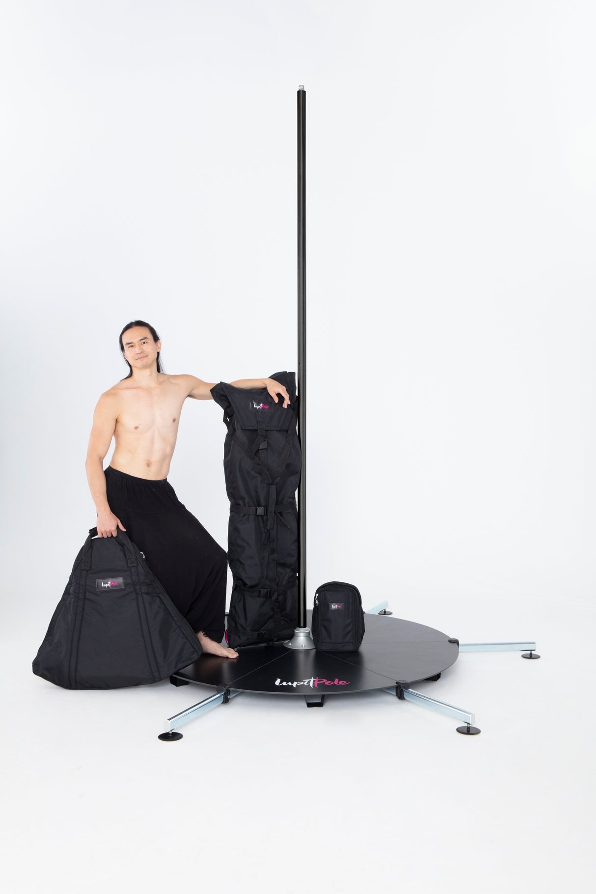 Lupit Pole Stage Lange Beine Pulverbeschichtung Schwarz 45 mm + Taschen